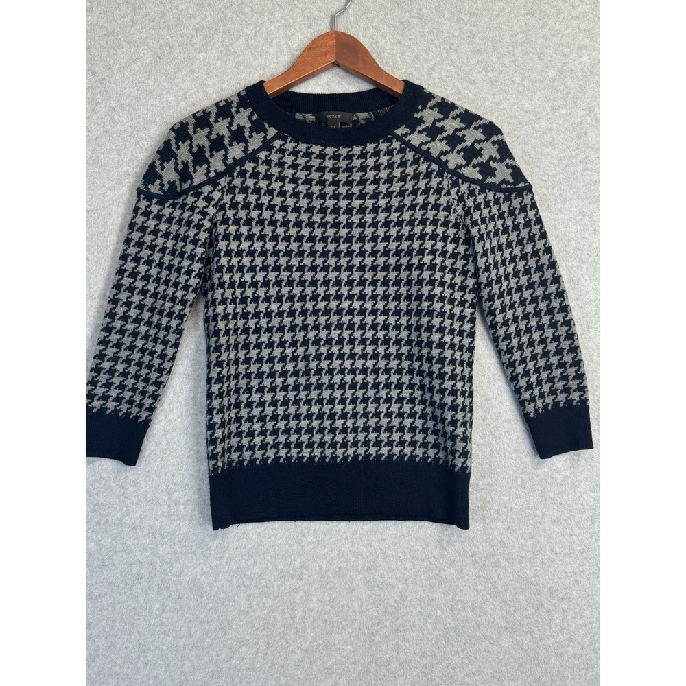 J.Crew XXS‎ 100% Merino Wool Houndstooth Sweater Black Gray Crewneck
